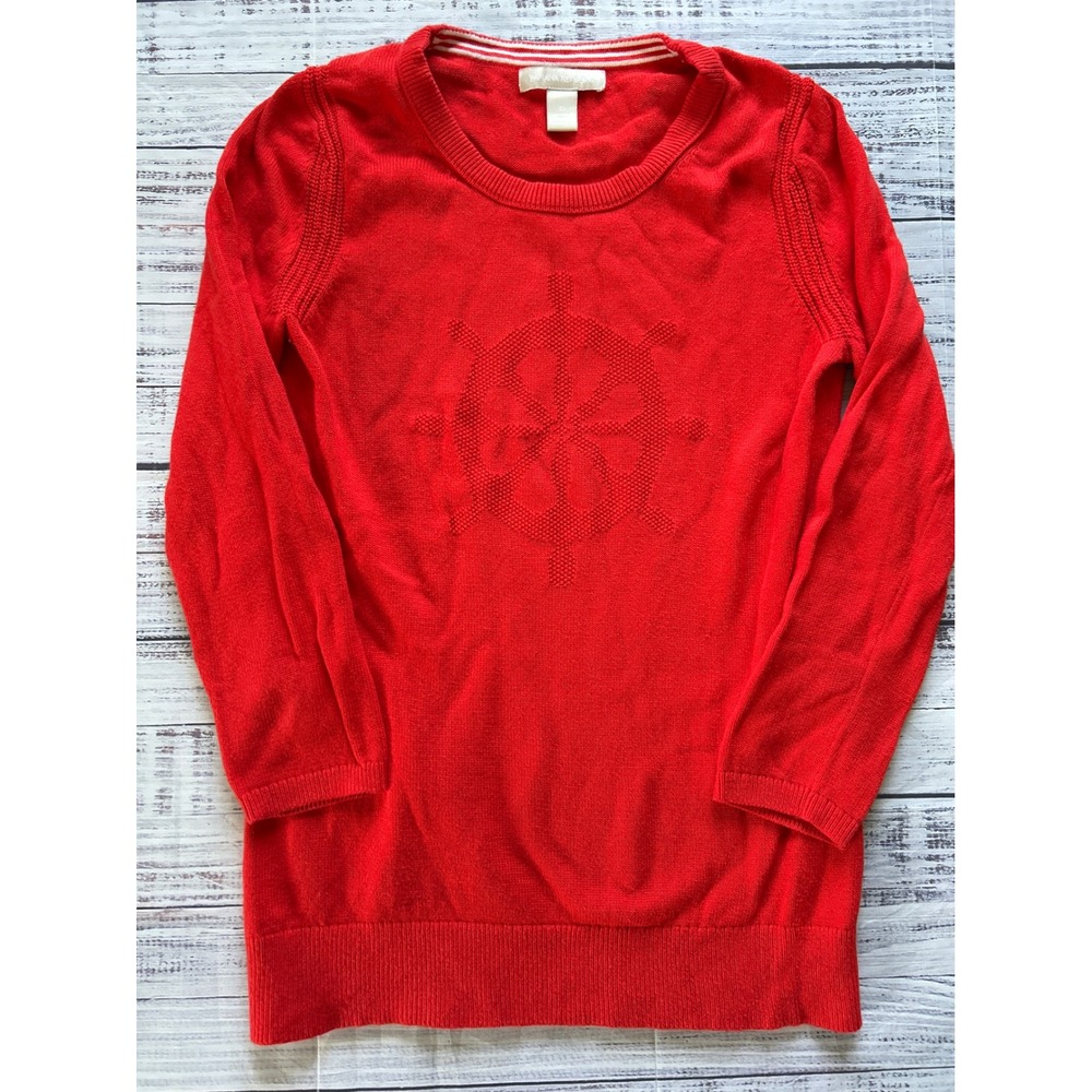Banana Republic Sweater Women Red Nautical Ship Wheel Cotton 3/4 Sleeve XS